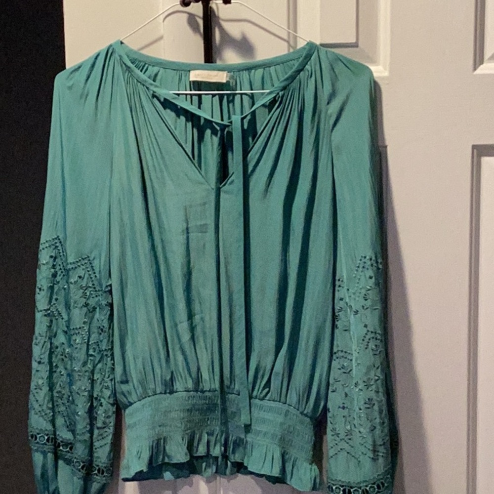 Ramy Brook Green Tie Front Relaxed Blouse